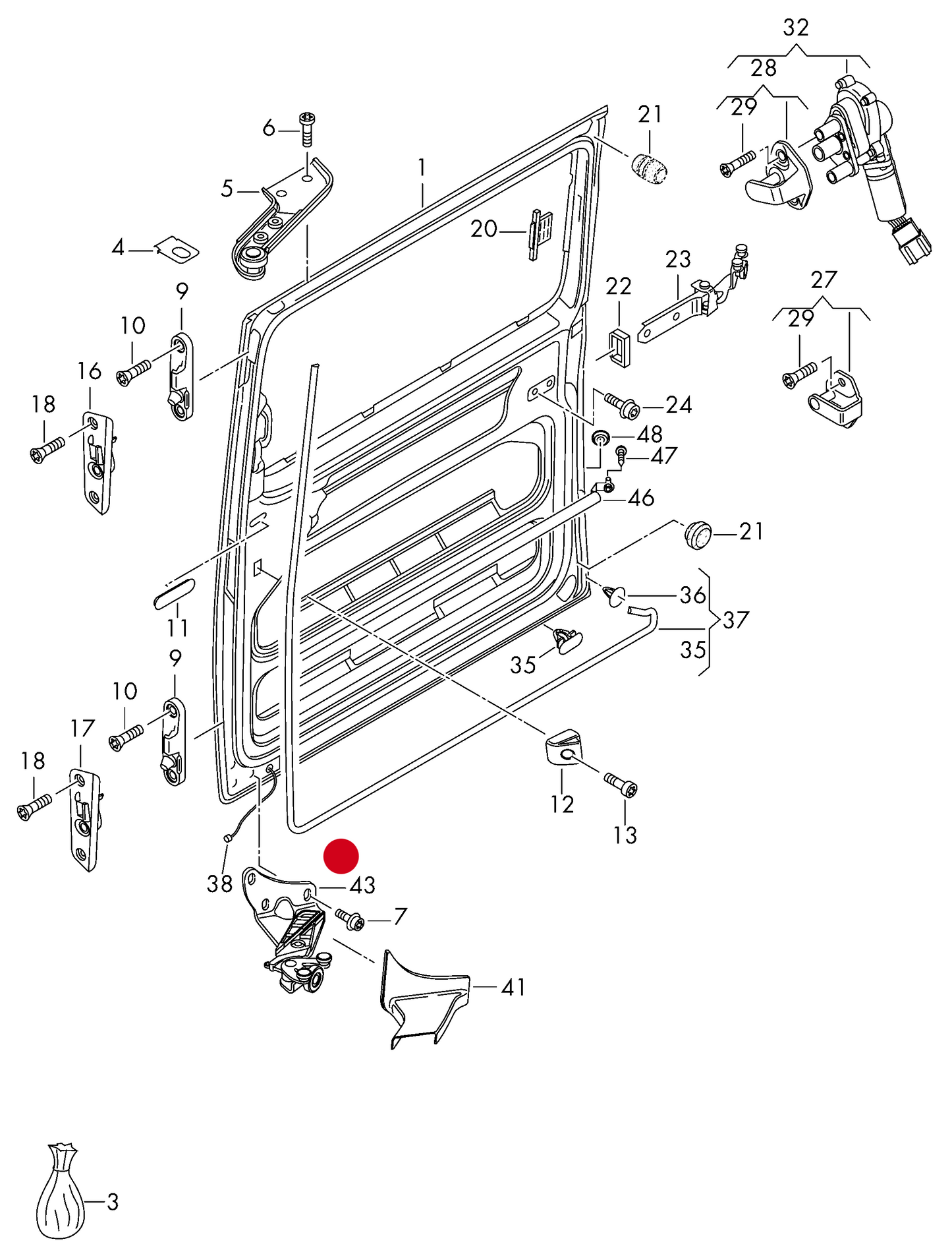 115531 Right Lower Sliding door roller guide 'older type T5 03>' PR-4H1,4H2+ GZ0,GZ3,GZ4