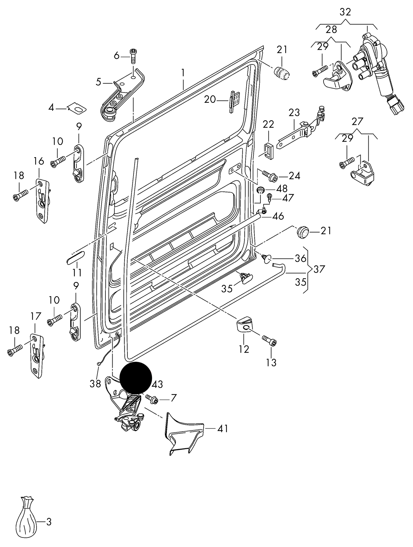 115509 Right Lower Roller Rail for sliding door T5 PR-GZ1,GZ6 only