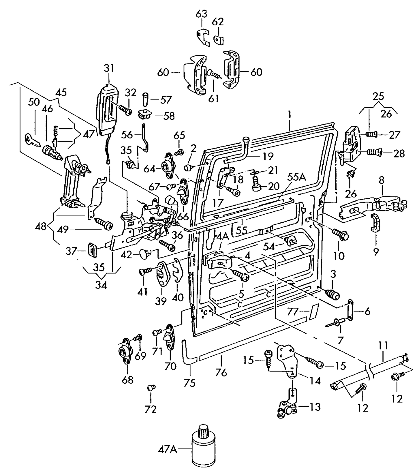 115530 Passenger Side Left Sliding Door Centre Hinge (complete) T4 Transporter 1990-2003