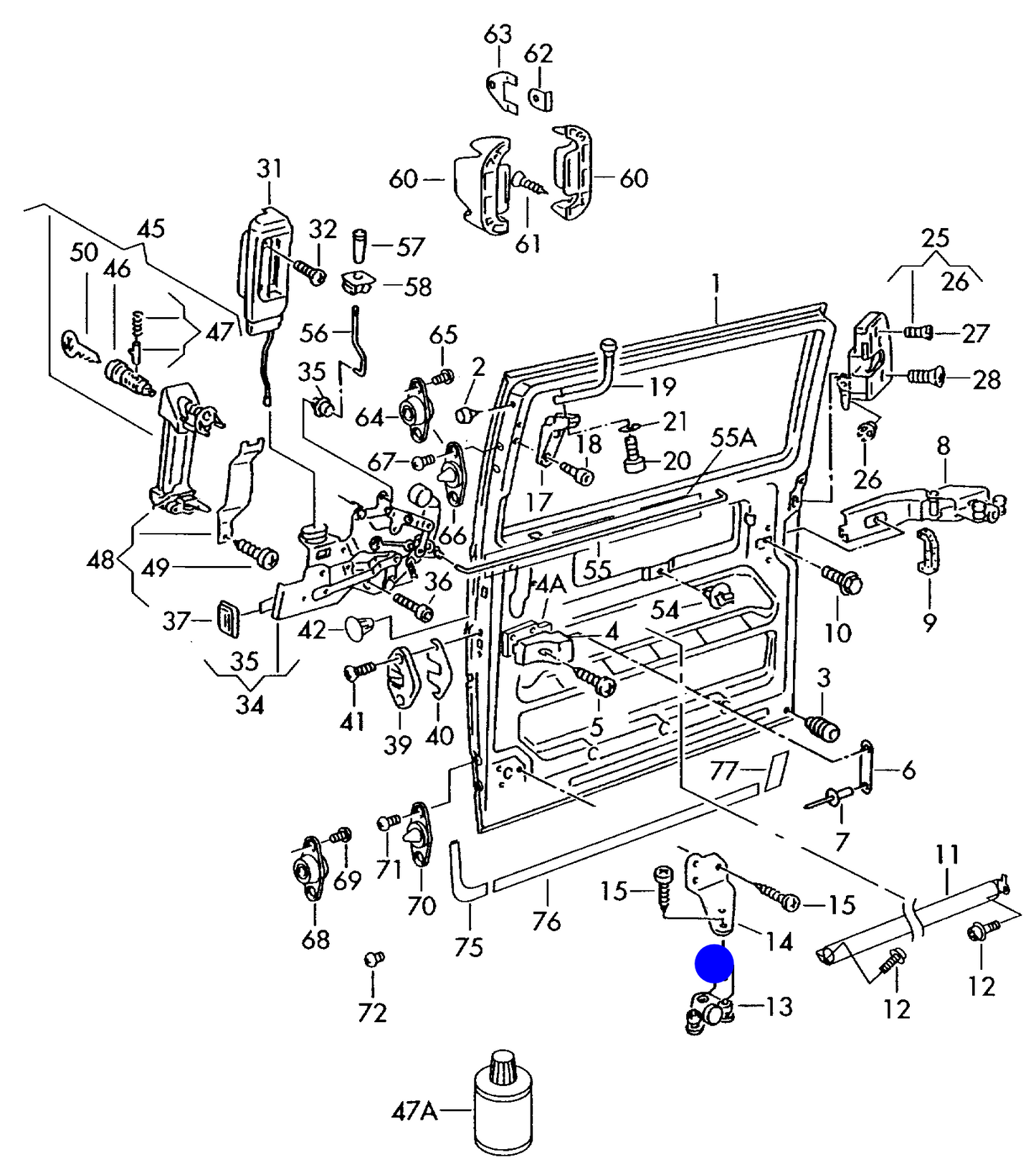 115529 L/H Lower Roller guide for sliding door T4 (70/7D) 1991>2003