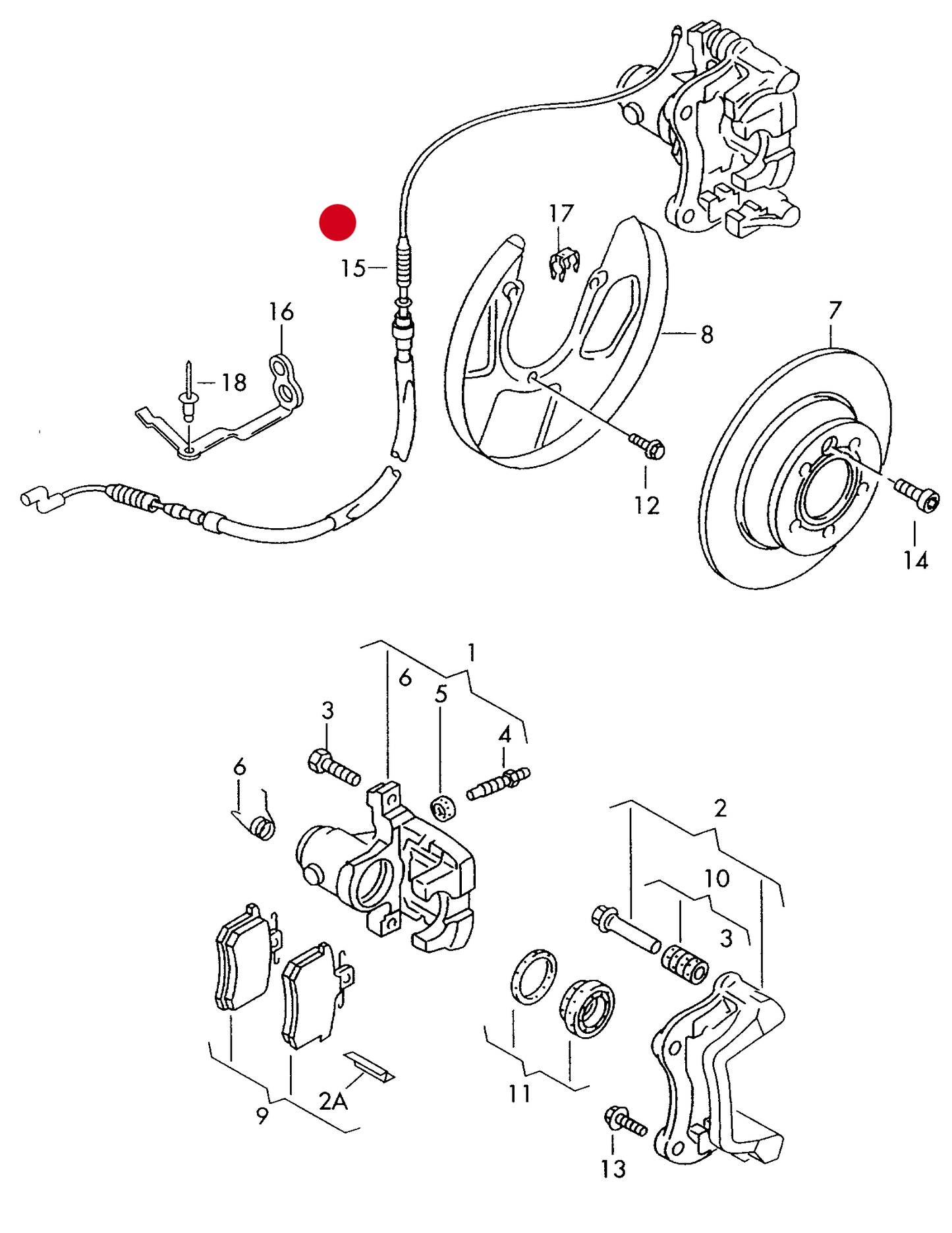 109703 Rear Handbrake Cable 943mm T4 (7D) mid 1997>2003 15" PR-2E2 only from chassis number 70ZV120001>>>