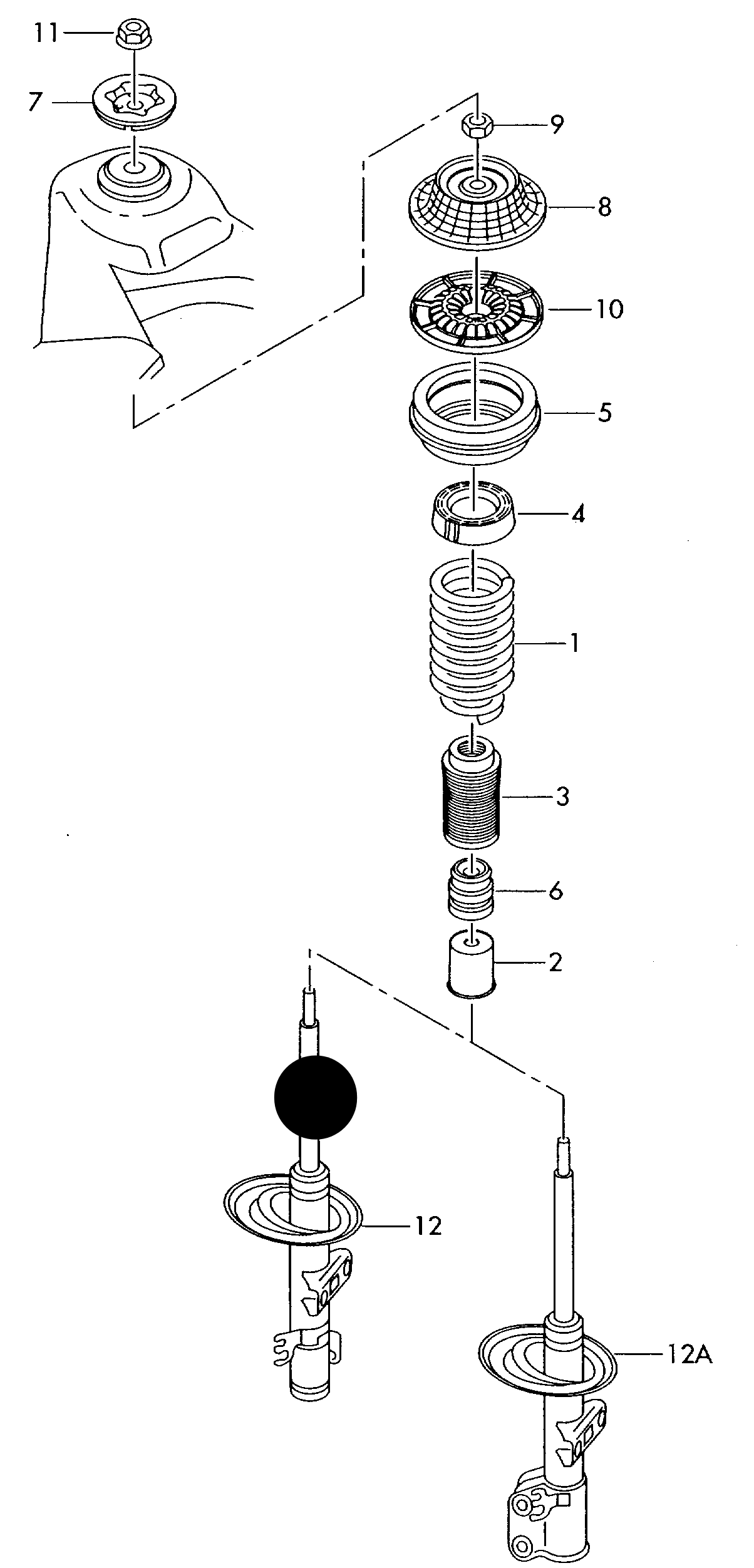 113455 Front Gas Suspension Strut T5,T5.1 2003>2015 STD Sups. ' check chassis plate for PR-1BA/2MF,2MK,2MD PR-codes'