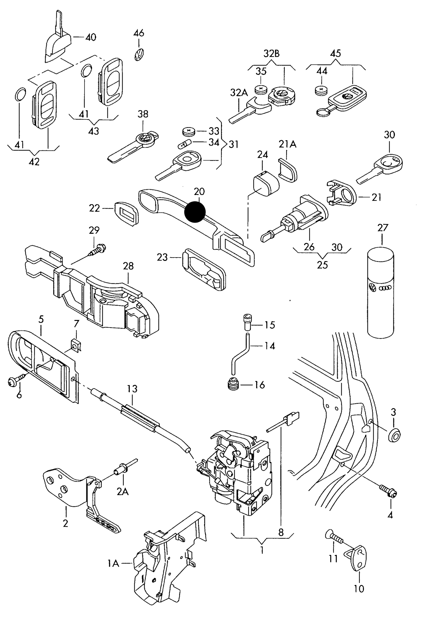 (item 20) 108866 Topran Bare NSF/OSF Door handle 'GREY' VW Golf mk4/Bora