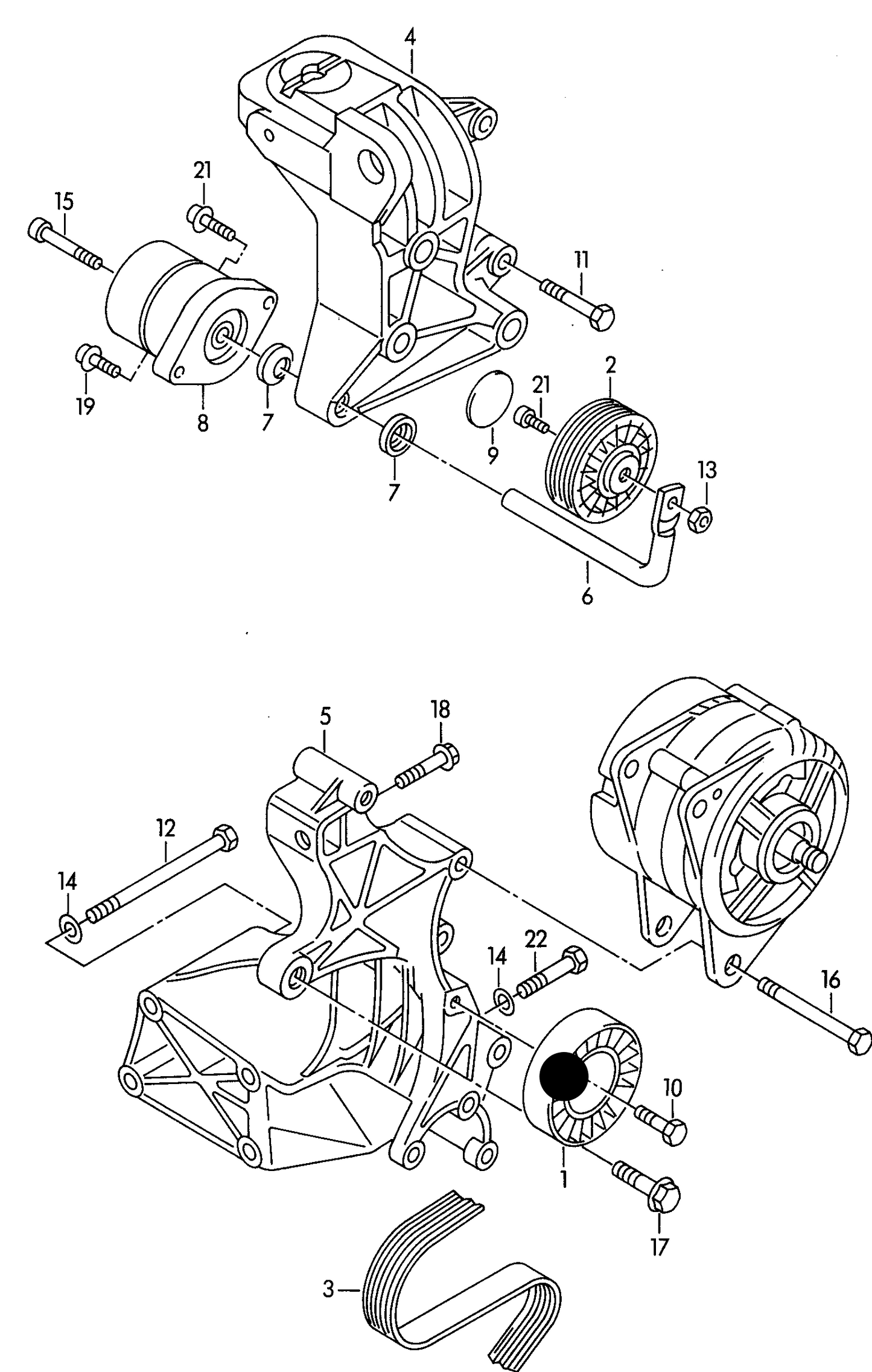 107336 Deflection/Guide Pulley, V-ribbed belt 2.0/2.4/2.5 ACV F 70-X-170 001>>*,AYY,AYC,AUF / LT 2D AHD,AGX,ANJ, APA,BBE,BBF, AVR