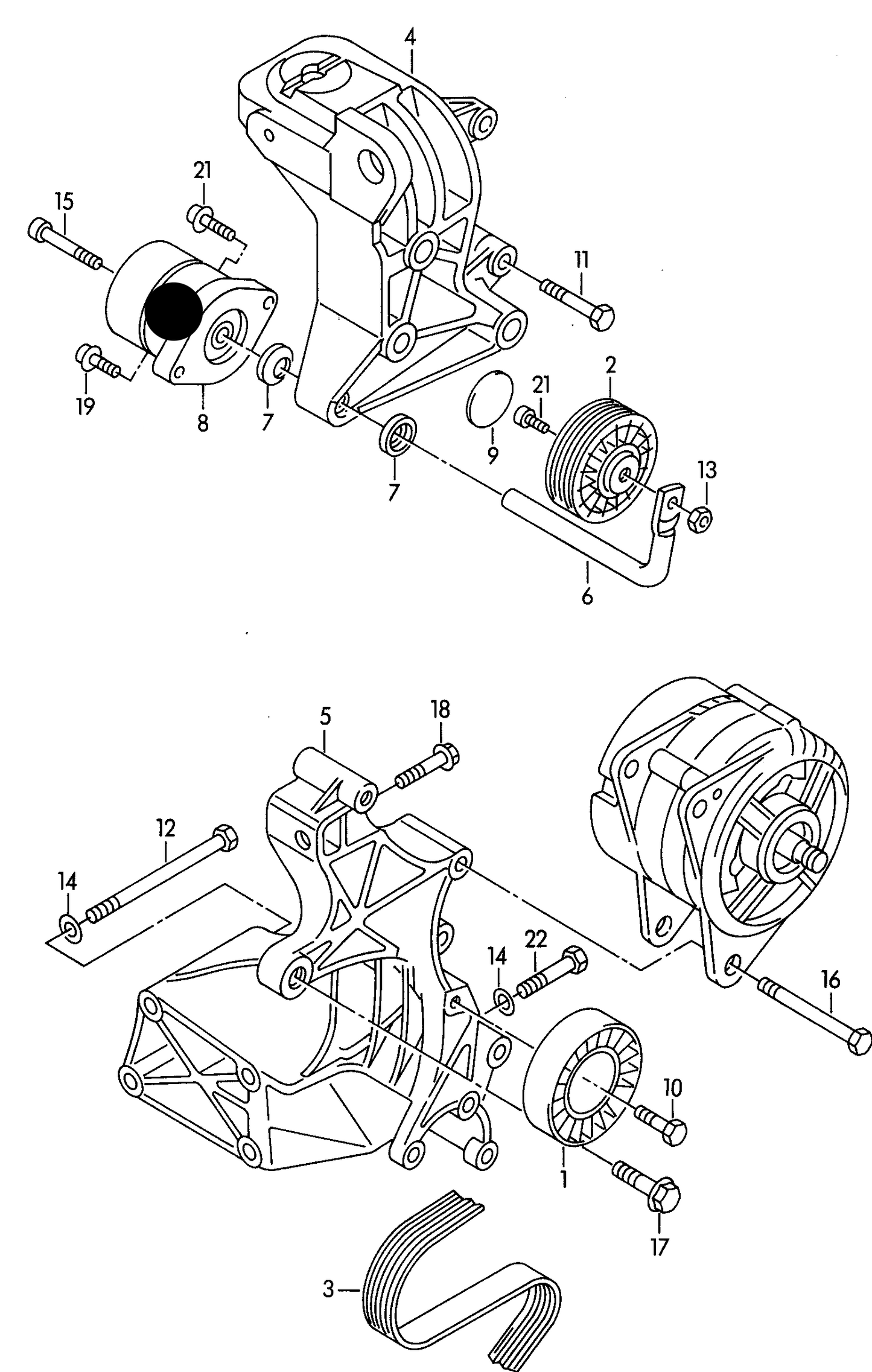 109800 Ribbed belt tensioner (Rear) T4 2.0 AAC, 2.4 AAB,AJA, 2.5 ACV,AJT,AYC, AUF,AYY