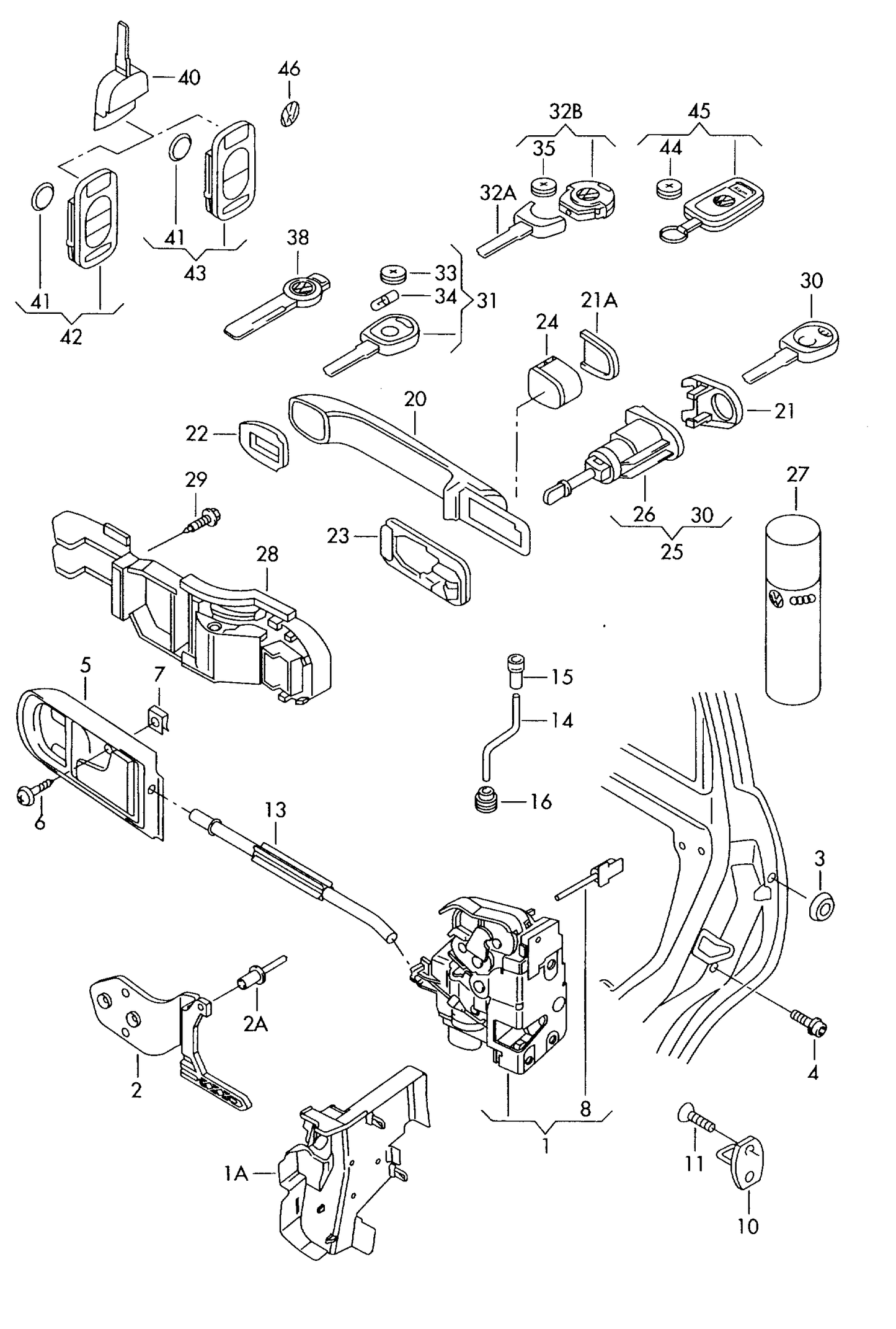 113573/4X 5pc Inner Lock Paddle & Spring repair kit for VW Passat 3B 1997>2000 /Lupo 6E,6E 1999>2005