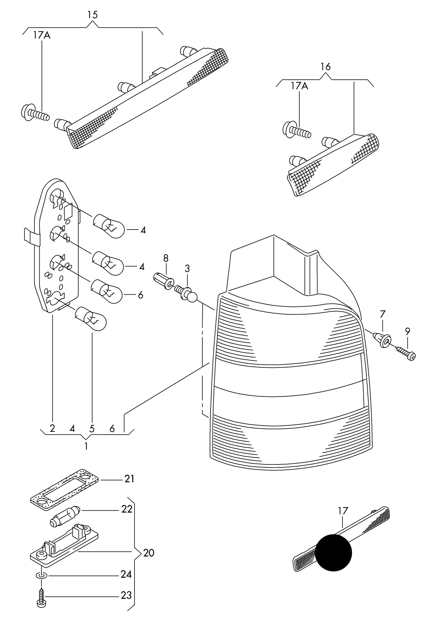 LL9373 Rear Bumper Left Reflector for Volkswagen T5 (7H) Transporter / Caravelle 2003-2010 T5 / T5 7E 2010>05.2012