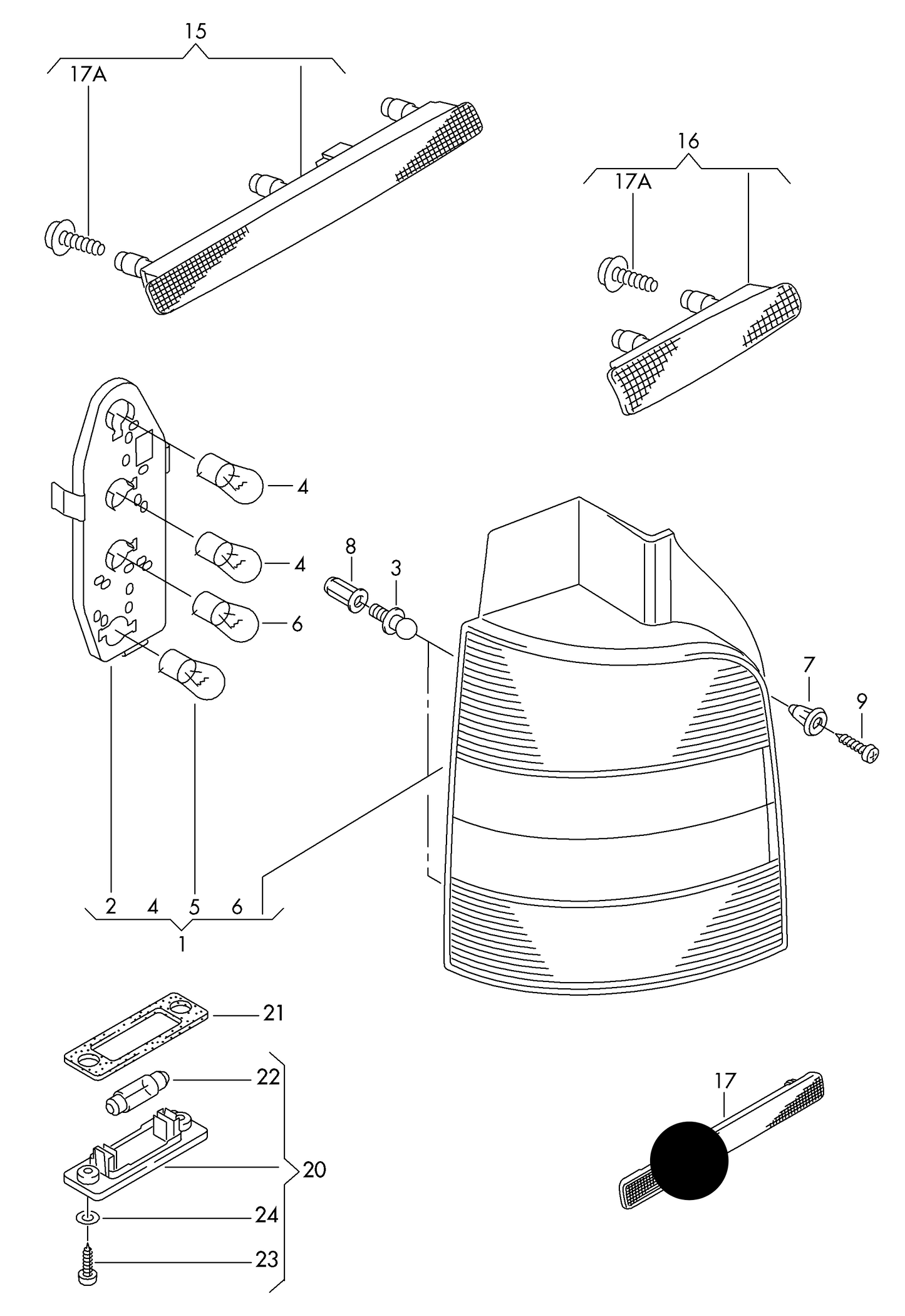 LL9372 Rear Bumper Right Reflector for Volkswagen T5 (7H) Transporter / Caravelle 2003-2010 T5 / T5 (7E) 2010>05/2012