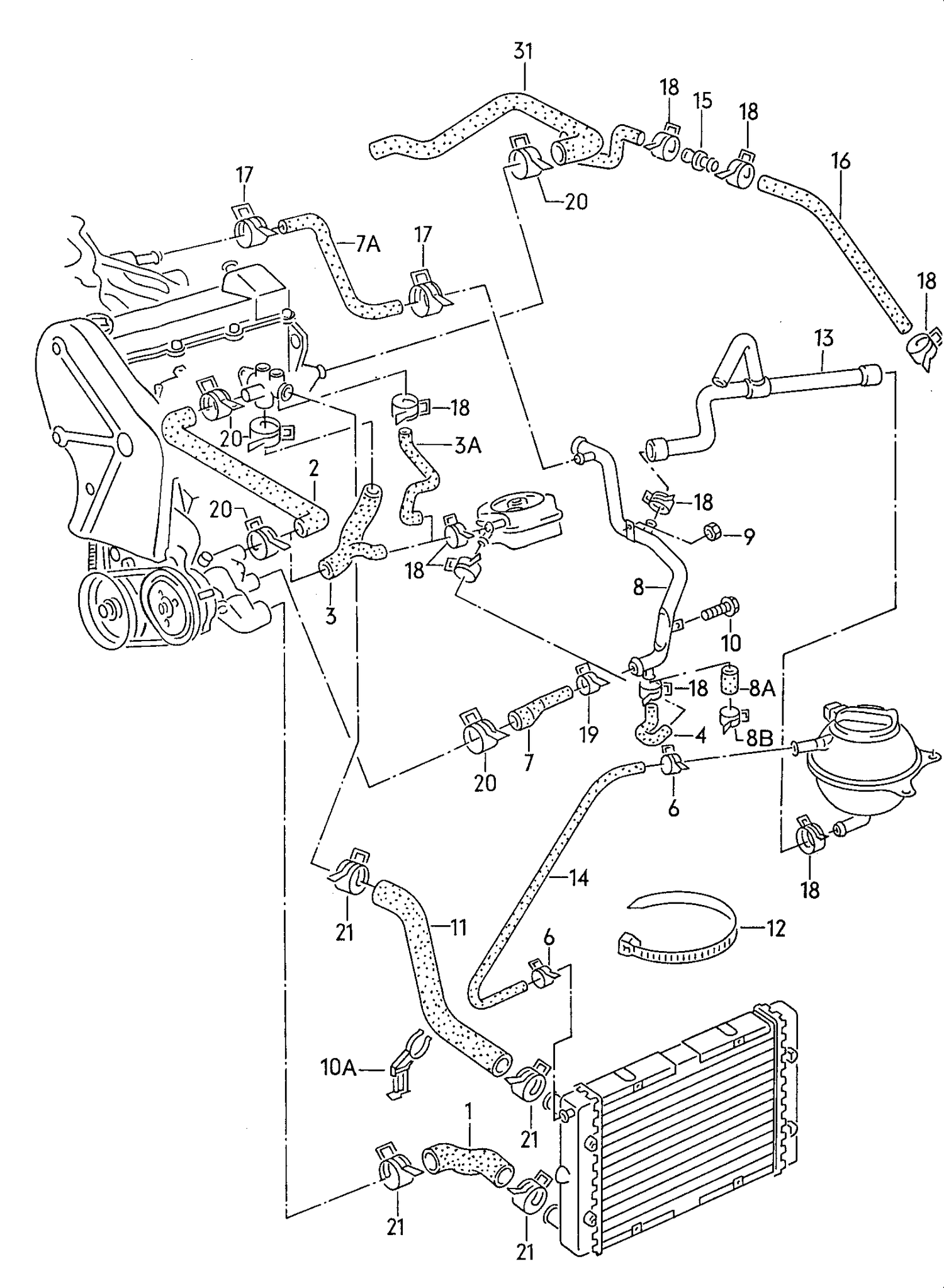 019-000 coolant hoses coolant pipe 	1.6/1.8ltr. K-JETRONIC/ MONO- JETRONIC PB,RP,PF,RV diesel eng.+ JP,ME,JR,MF, 1V