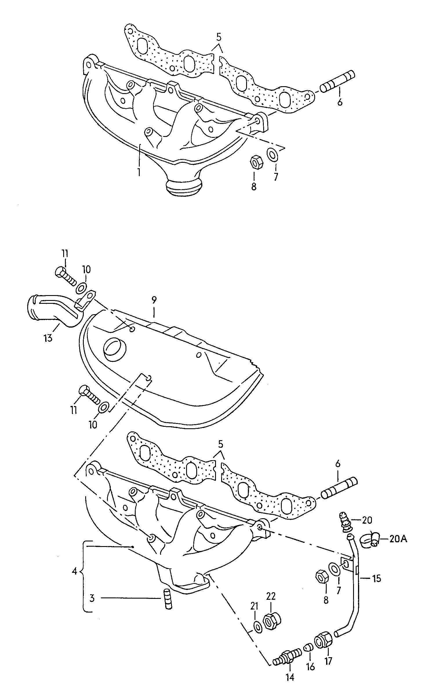 023-000 VW Polo 1991>1994 exhaust manifolds 	HZ,ACM,AAU, NZ,AAV,2G, 3F,PY; diesel eng.+ 1W
