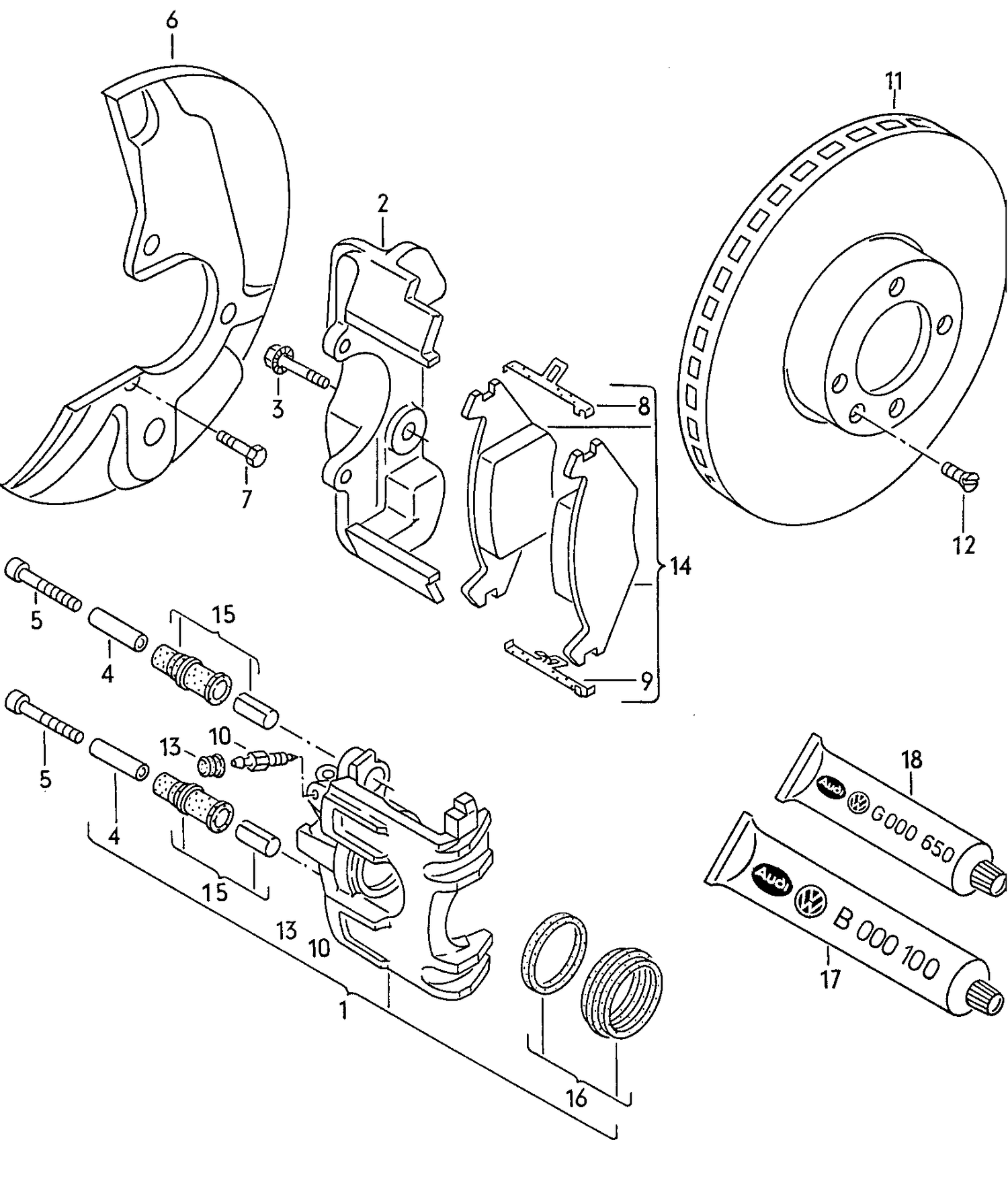045-015 VW Polo G40 1991>1994 Front floating caliper brake brake caliper housing brake carrier with pad retaining pin brake disc  G40