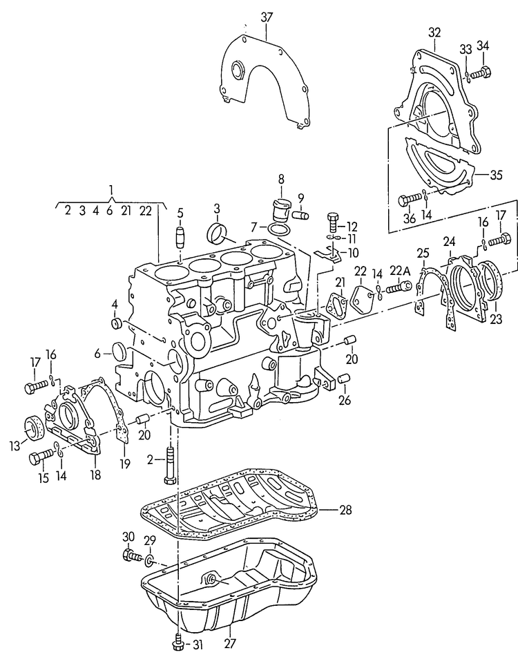 103-010 T4 7D 2.0 cylinder block with pistons oil sump 4-cylinder