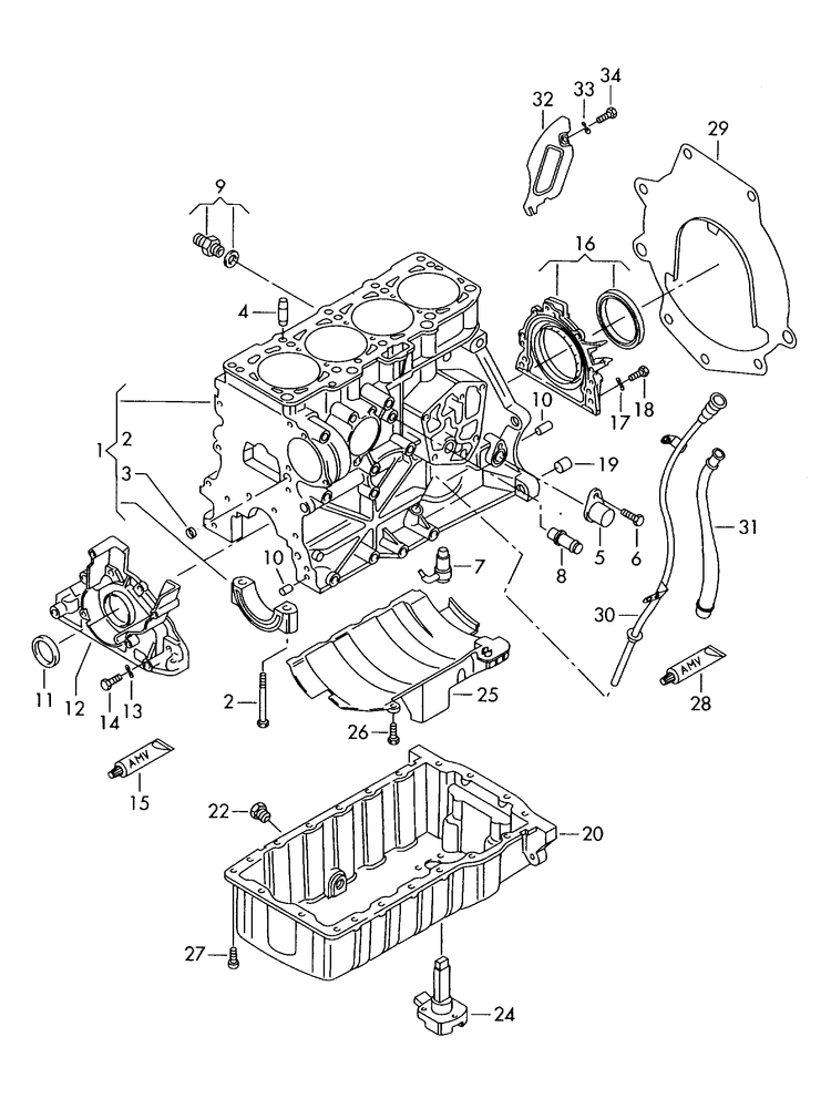 VW Transporter T5 1.9 TDI — Cylinder Block, Pistons & Oil Sump (AXB/AXC/BRR/BRS)