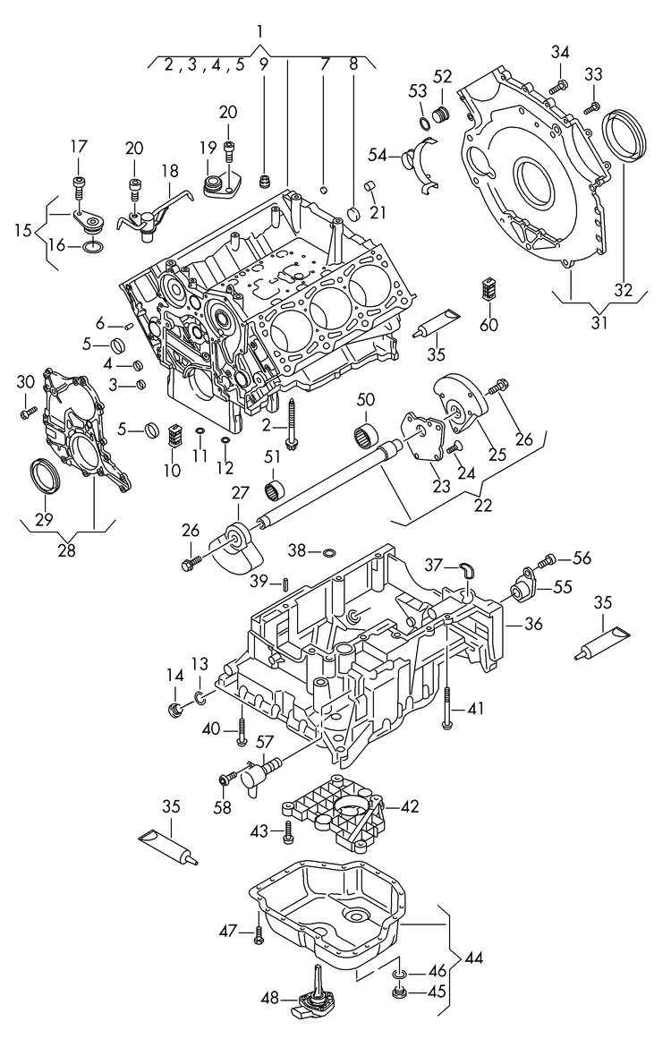 103-025 Touareg 7L crankcase housing balancer shaft oil sump 6-cylinder+ diesel eng.+ BKS,BUN,CASA CASB,CASC, CATA