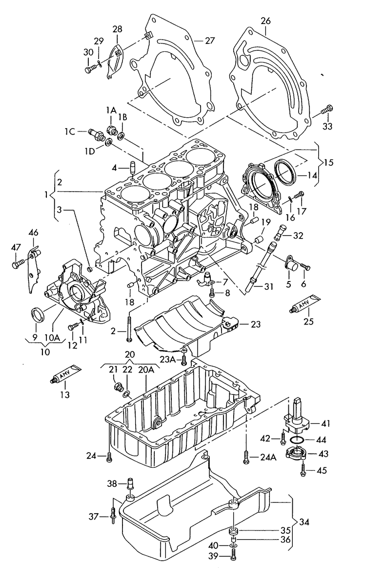 103-027 Audi A4 8E 2004>2008 cylinder block with pistons 4-cylinder+ diesel eng.+ BNA,BLB,BPW