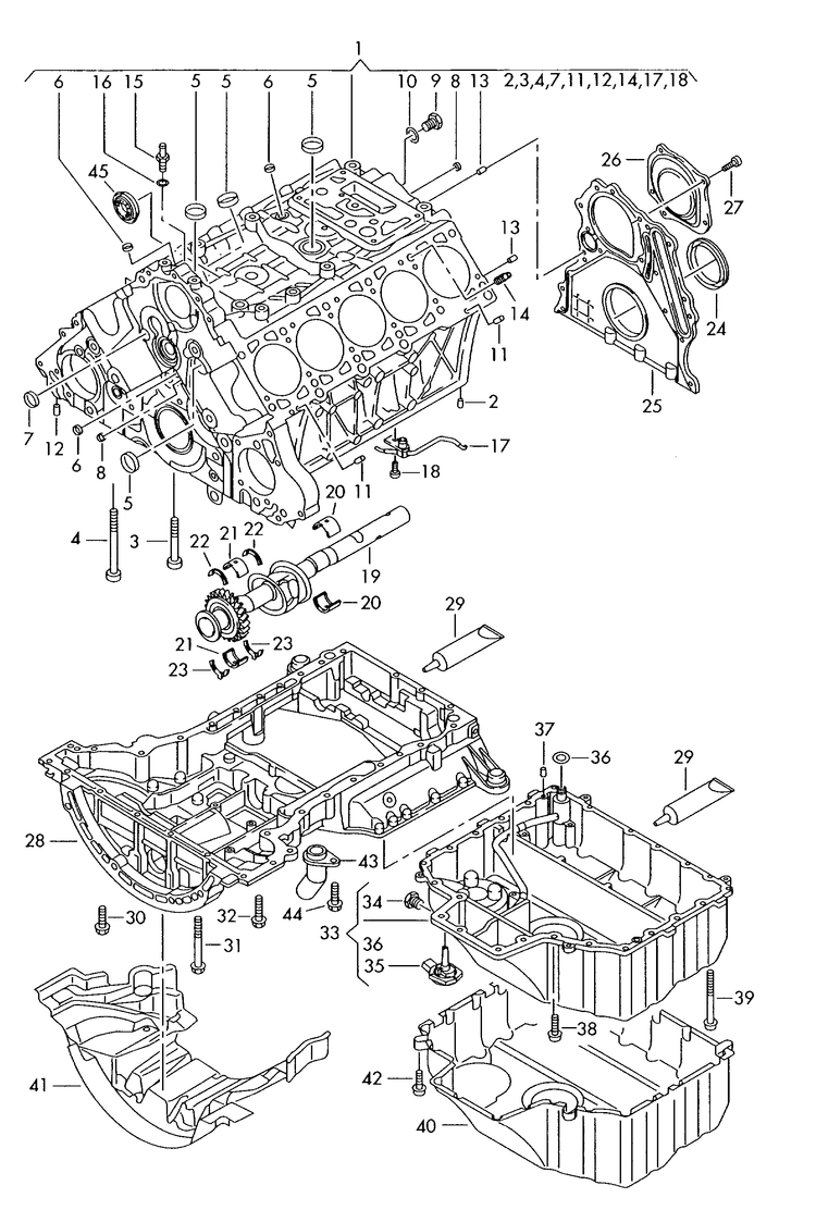 103-030 Touareg 7L cylinder block balancer shaft oil sump 	10-cylinder+ diesel eng.+ BLE,CBWA