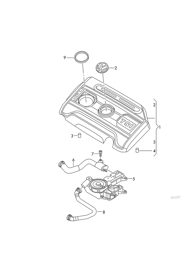 103-079 Tiguan cover for engine compartment ventilation for cylinder block petrol eng.+ CAWA,CAWB, CCTA,CCZA, CCZC 2.0 ltr.
