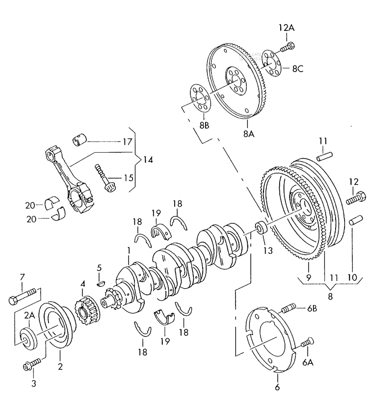 105-005 TT 8J crankshaft conrod bearings 4-cylinder+ petrol eng.+ CDLA,CDLB, CDMA,BWA,BPY 2.0 ltr. 147/195/199KW