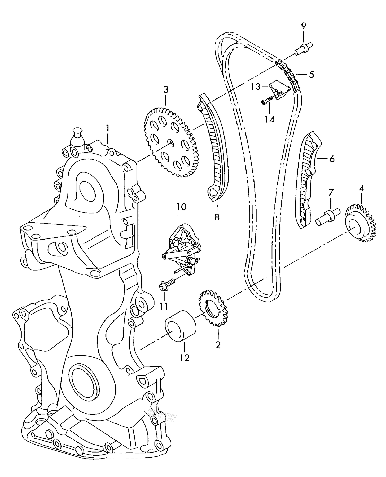 109-055 Polo 6R timing chain timing case 3-cylinder+ CGPA,CGPB 1.2 ltr.
