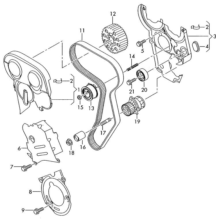 109-078 Audi A4 8E 2004>2008 toothed belt / toothed belt guard 4-cylinder+ diesel eng.+ BNA,BLB,BRE, BRF,BVG,BVF, BVA,BRD