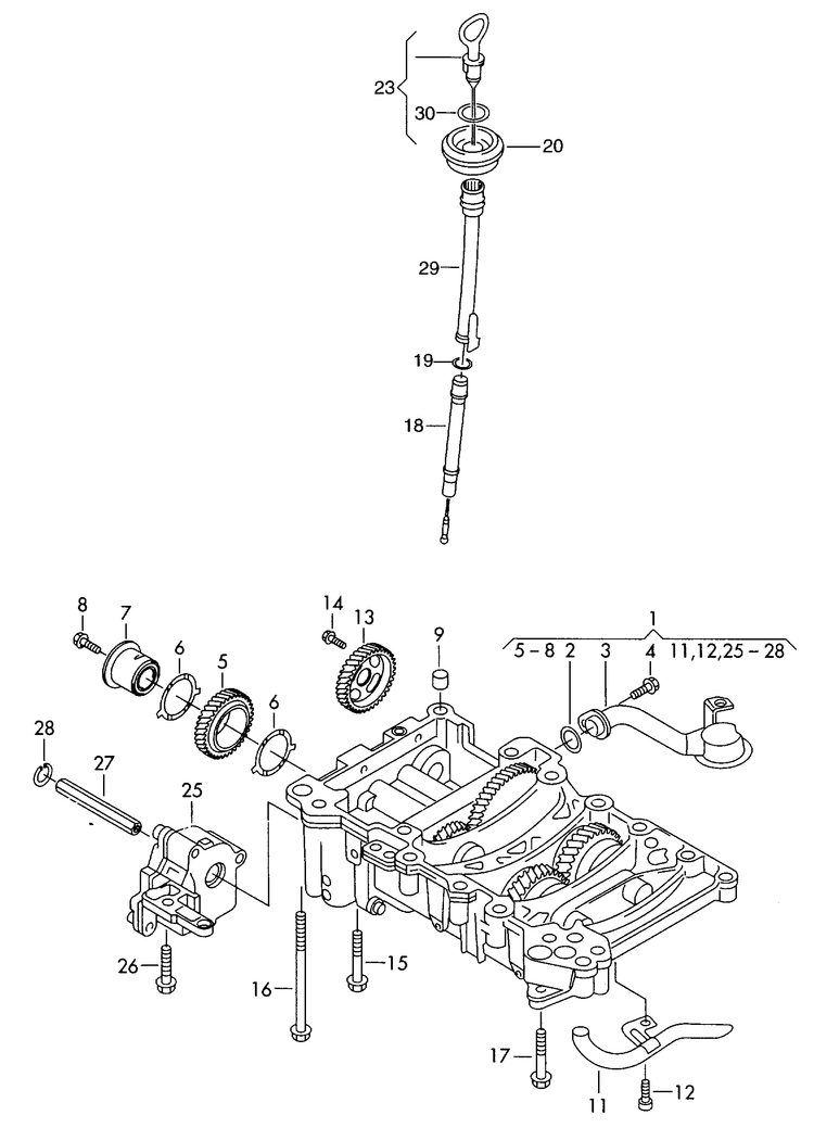 115-016 Audi A4 8E 2006 only oil pump oil dipstick balancer shaft F 8E-6-080 172>>* only for: 	diesel eng.+ BPW