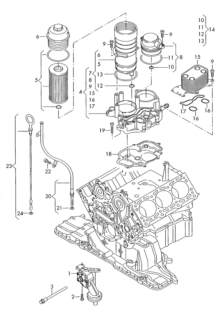 115-040 Touareg 7L oil pump oil filter oil filter bracket oil dipstick oil cooler  3.0 6-cylinder+ diesel eng.+ BKS,BUN