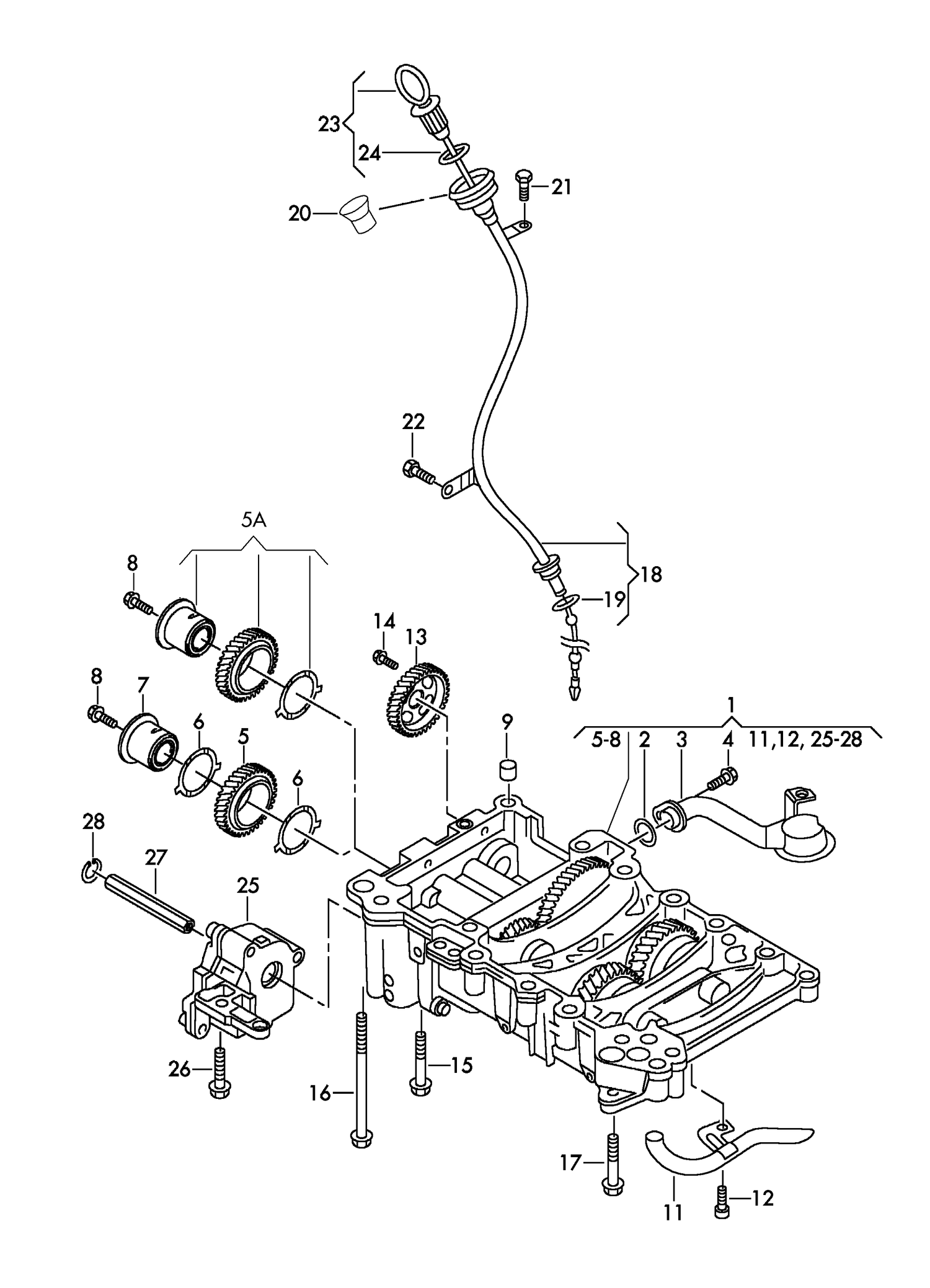 115-051 Audi A4 8E 2004>2008 oil pump oil dipstick balancer shaft 	4-cylinder+ diesel eng.+ BRE,BRF,BVF, BVG,BVA,BRD