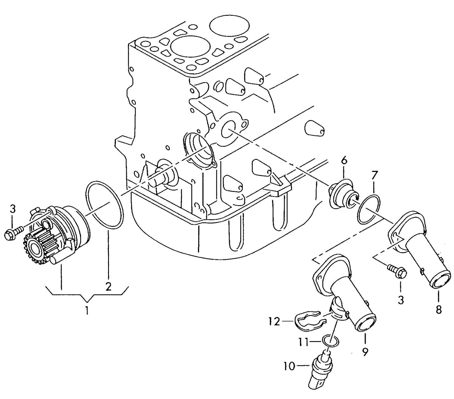 121-005 A4 8K 2008> coolant pump / pipe union 4-cylinder+ diesel eng.+ CAGA,CAGB, CAGC,CAHA, CAHB