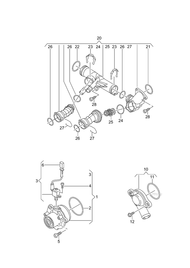 121-005 A3 8V 2013> water pump / thermostat housing  diesel eng. 1.6/2.0ltr.
