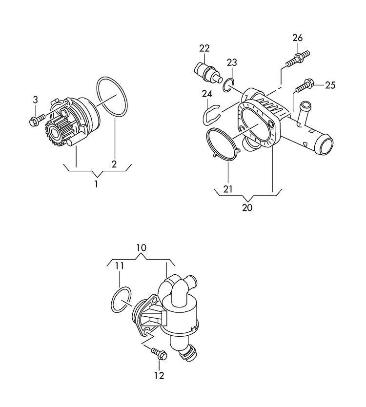 121-006 A4 8K 2008> coolant pump coolant regulator flange with sealing ring 4-cylinder+ diesel eng.+ CJCB