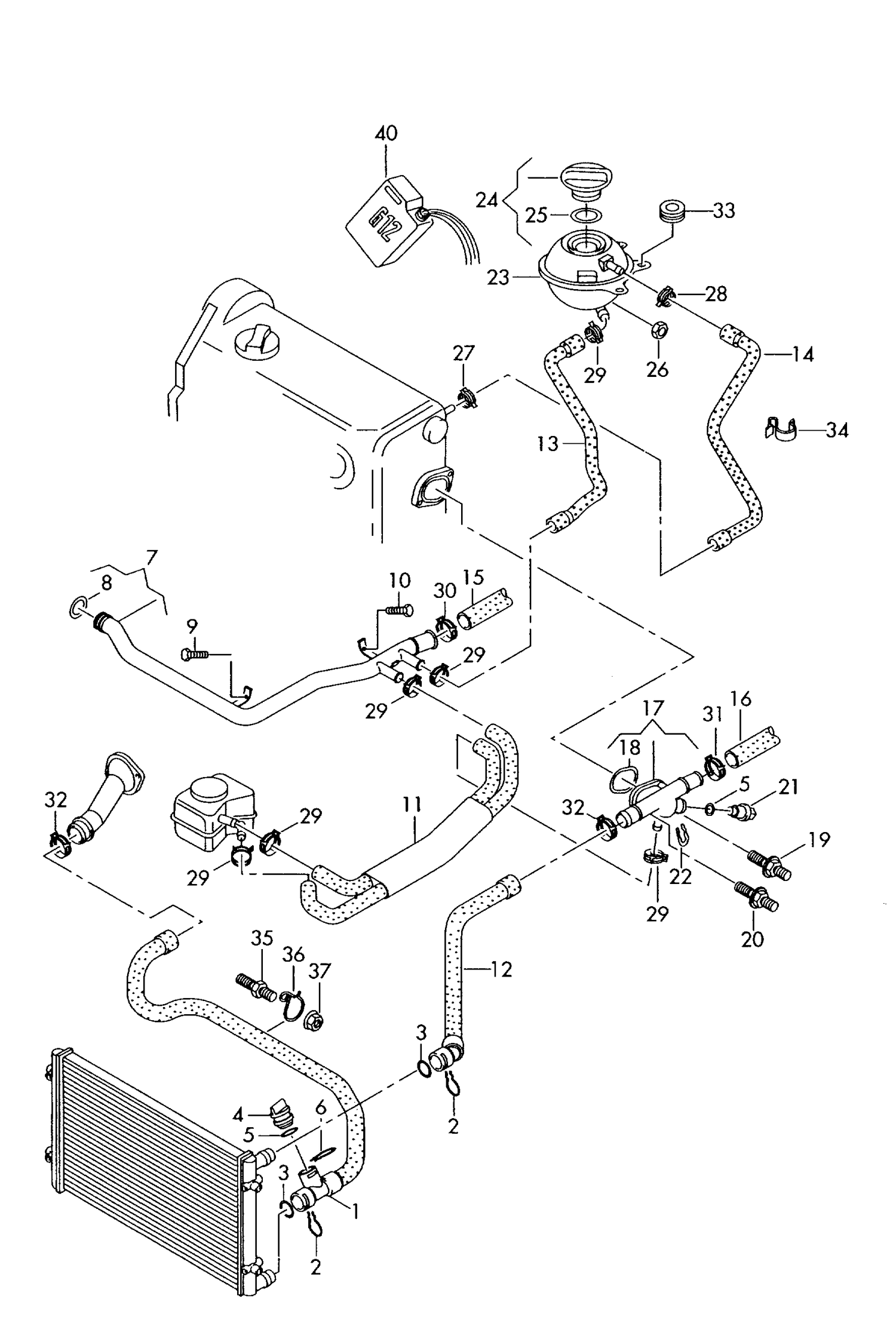 121-037 Audi A2 1.4D 2000>2005 coolant hoses and pipes flange reservoir 3-cylinder+ diesel eng.+ AMF
