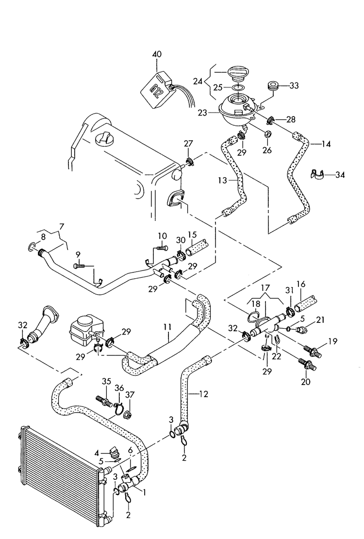 121-037 Audi A2 1.4D 2000>2005 coolant hoses and pipes flange reservoir 3-cylinder+ diesel eng.+ AMF