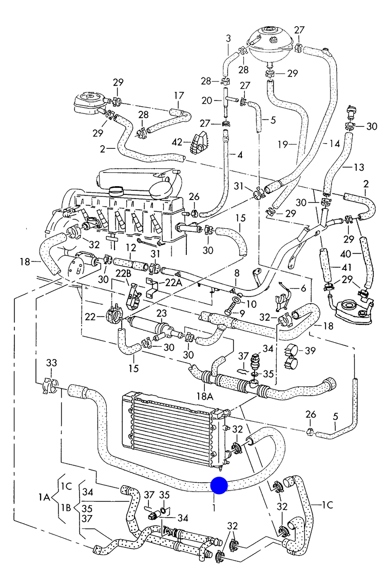121-050 T4 coolant hoses and F >> 70-X-080 000* 2.4/2.5ltr. 5-cylinder+ AET,AEU, diesel eng.+ AJA