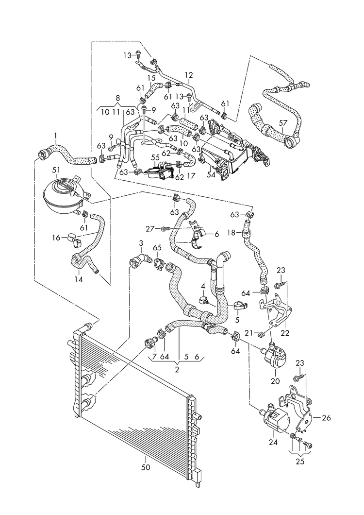 121-058 coolant cooling system 2.0 ltr. right diesel eng.+ PR-DN4