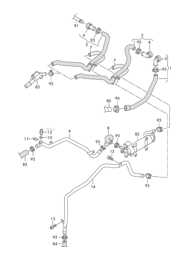 121-060 Tiguan coolant cooling system 4-cylinder+ diesel eng.+ CBAA,CBAB, CBBB,CBBA 2.0 ltr.