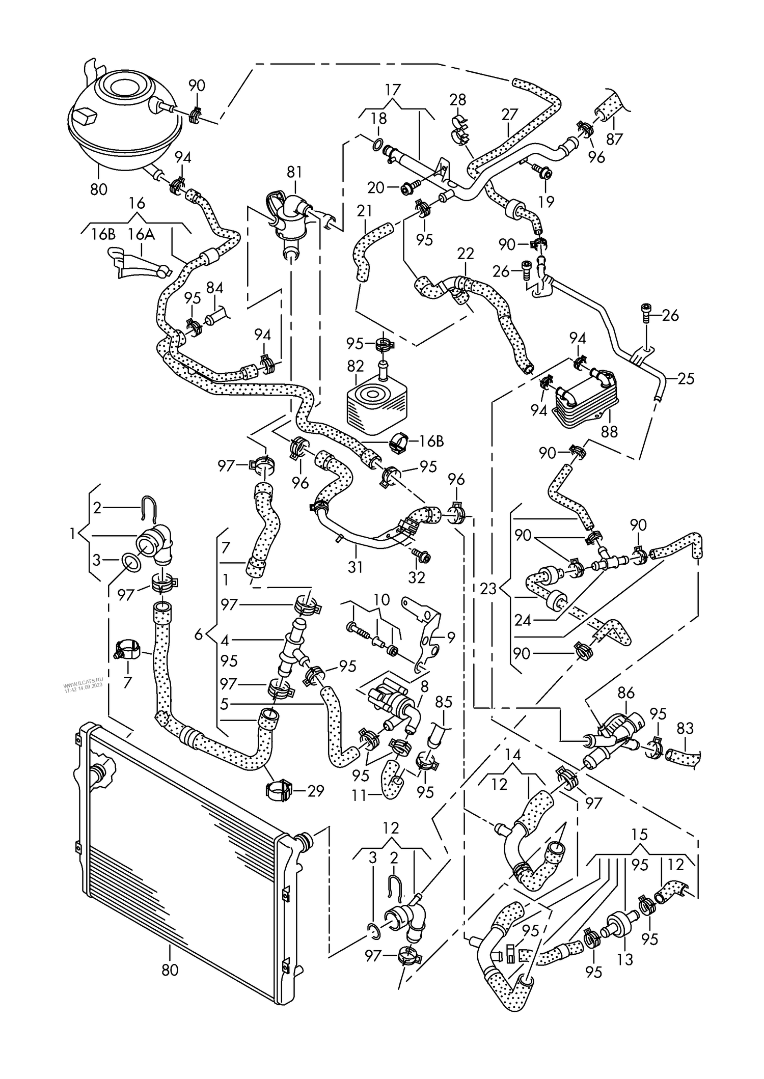 121-062 Tiguan coolant cooling system 4-cylinder+ diesel eng.+ CFFA,CFFB, CFFD,CLJA, CFGB 2.0 ltr.