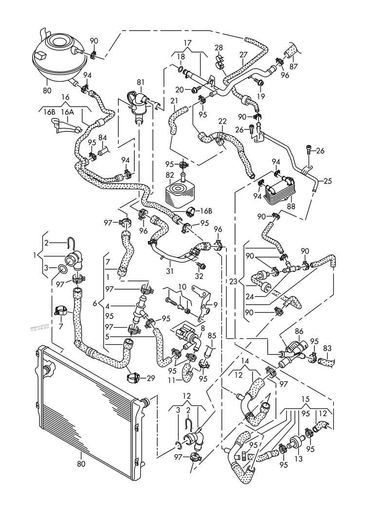 121-062 Tiguan coolant cooling system 4-cylinder+ diesel eng.+ CFFA,CFFB, CFFD,CLJA, CFGB 2.0 ltr.