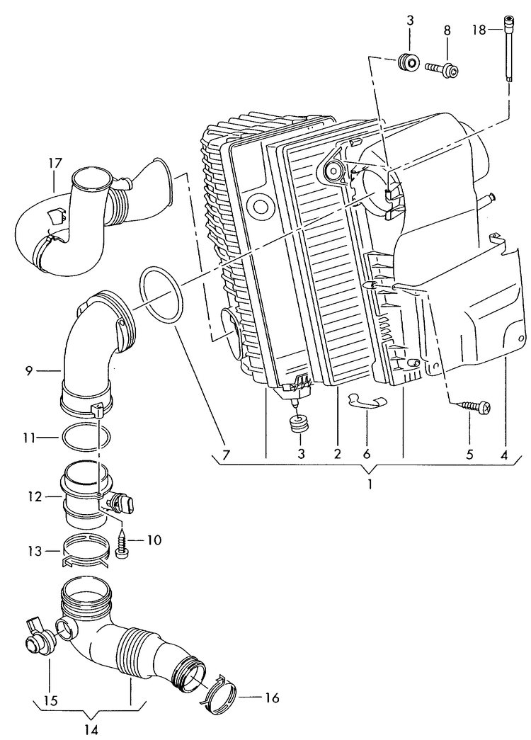 129-023 Touareg 7L air filter with connecting parts 2.5 5-cylinder+ diesel eng.+ BPD,BPE