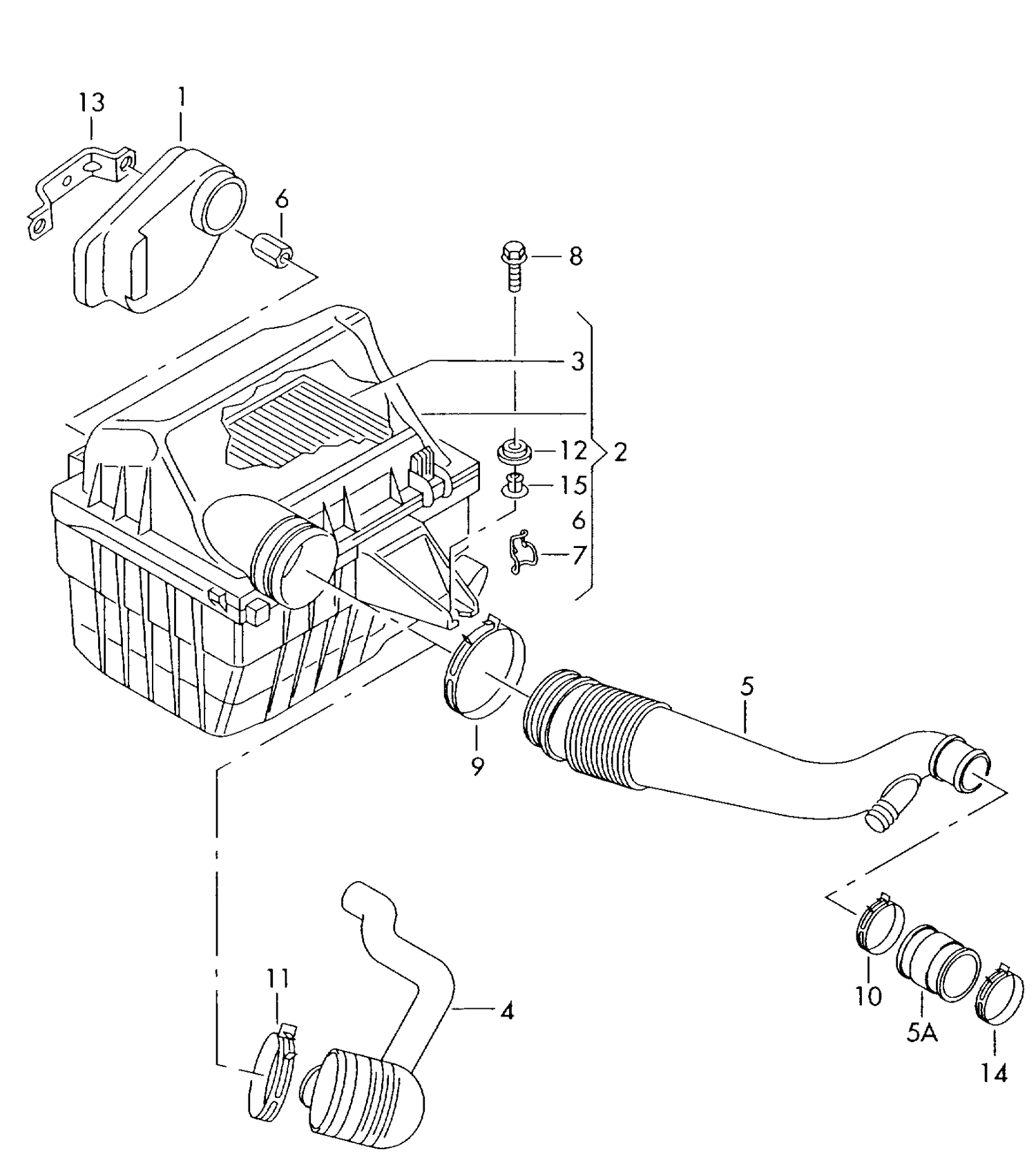 129-029 T4 7D 1.9D/2.4D air filter with connecting parts. diesel eng.+ AAB,AJA diesel eng.+ ABL