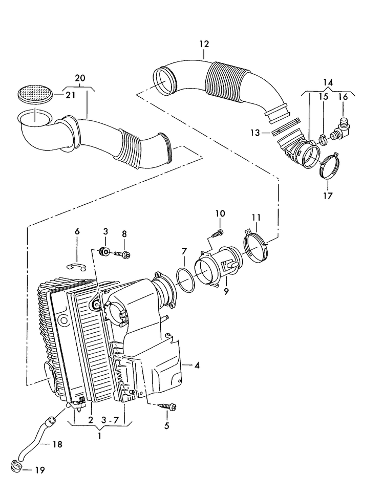 129-035 Touareg 7L air filter with connecting parts 3.0L 6-cylinder+ diesel eng.+ BKS,BUN