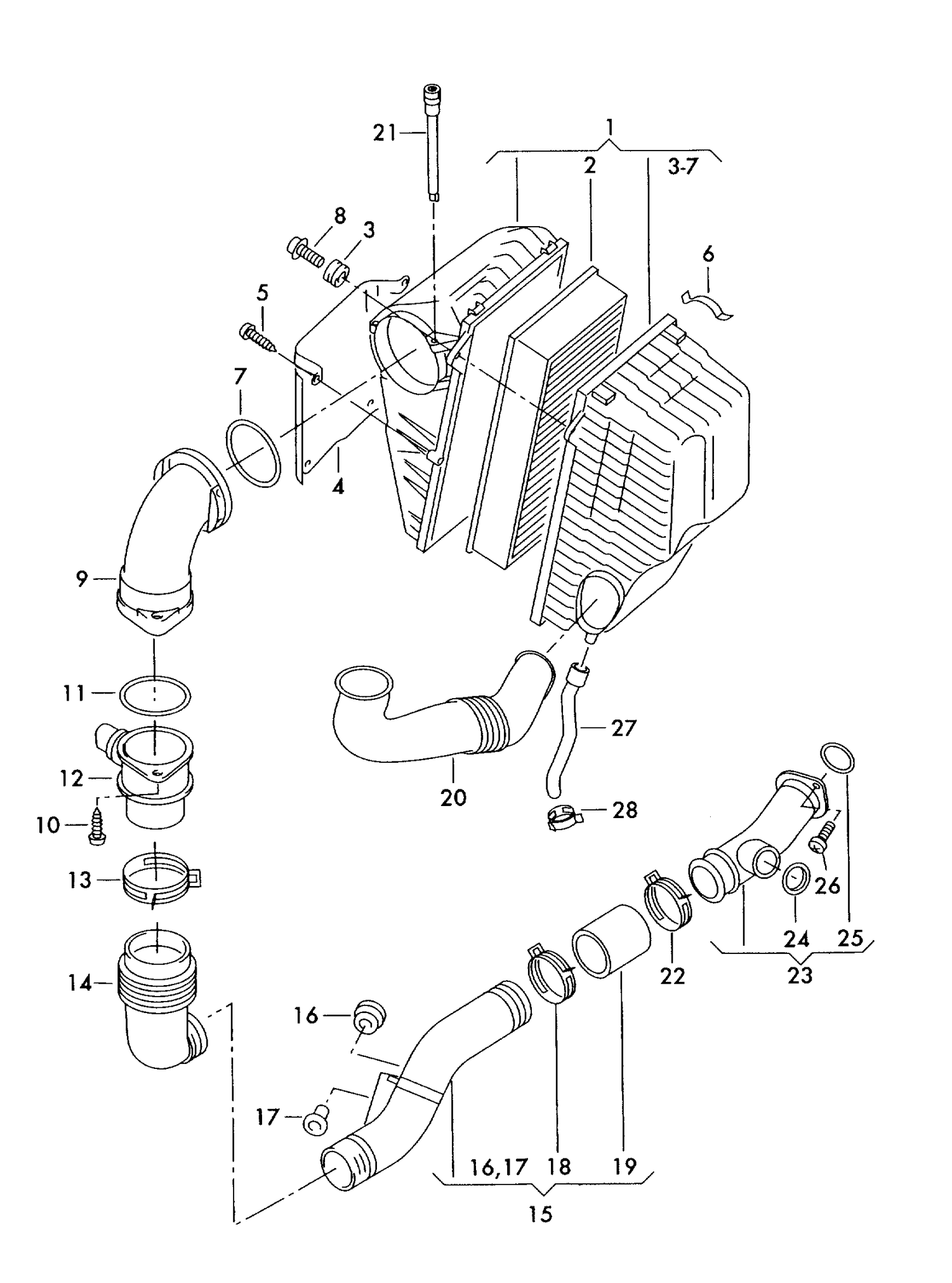 129-060 Touareg 7L air filter with connecting parts LEFT 5.0 10-cylinder+ diesel eng.+ AYH,BLE