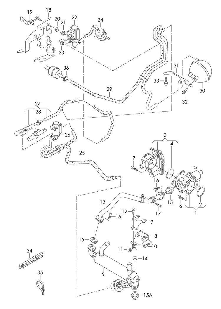 131-030 Touareg 7L exhaust gas recirculation vacuum system 2.5 5-cylinder diesel eng.+ BPD,BPE