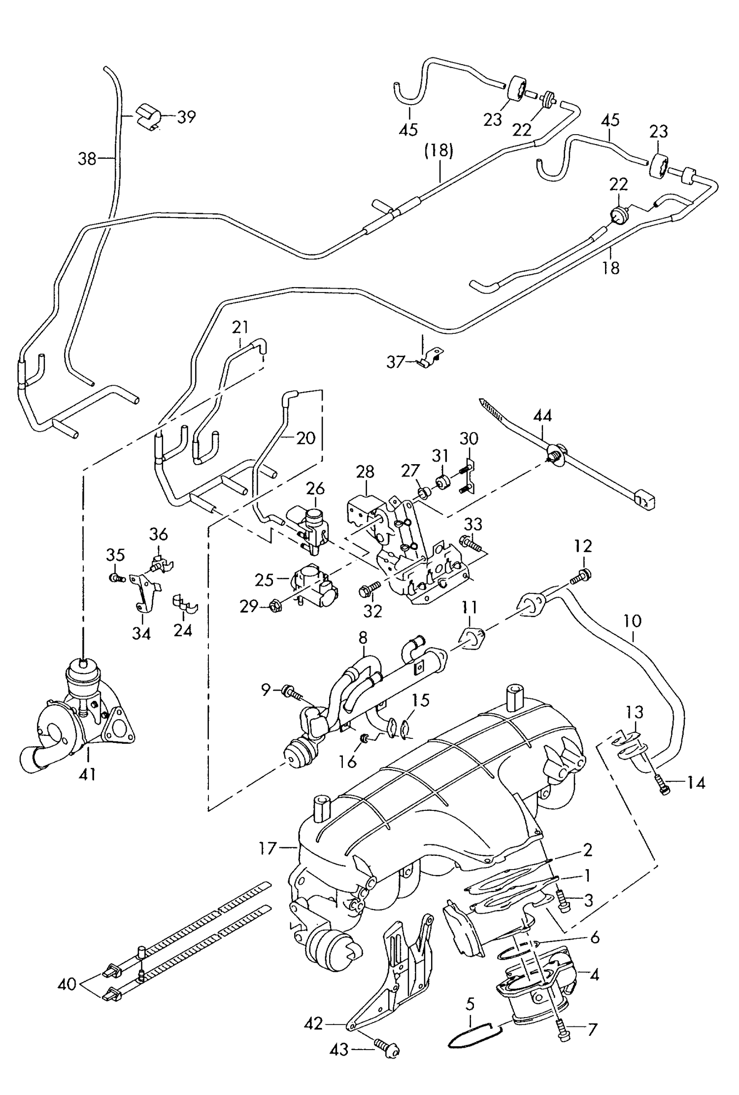 131-035 Audi A4 8E 2004>2008 vacuum system exhaust gas recirculation 4-cylinder+ diesel eng.+ BLB,BNA,BRE, BRD,BRF,BVF, BVA,BVG