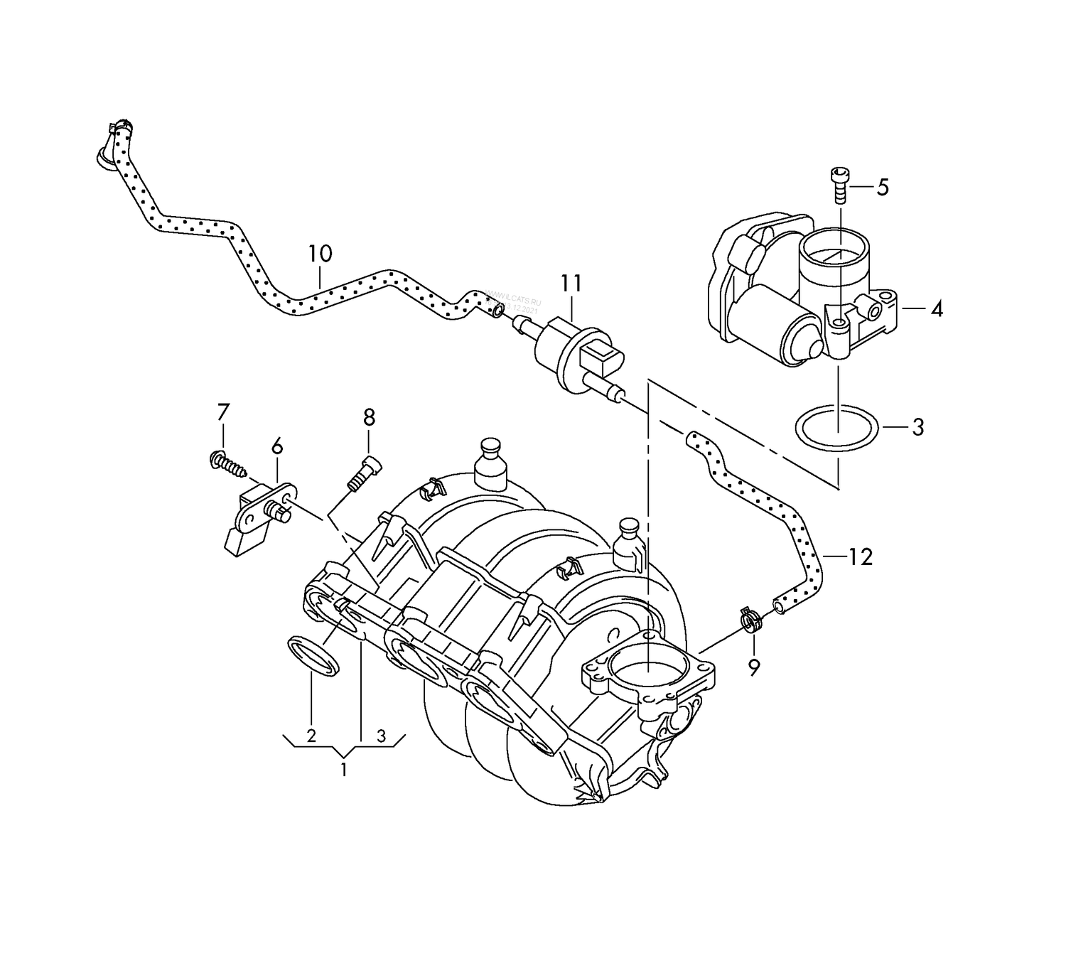 133-025 Polo 6R intake system exhaust gas recirculation activated carbon filter system 3-cylinder+ CGPA,CGPB 1.2 ltr.