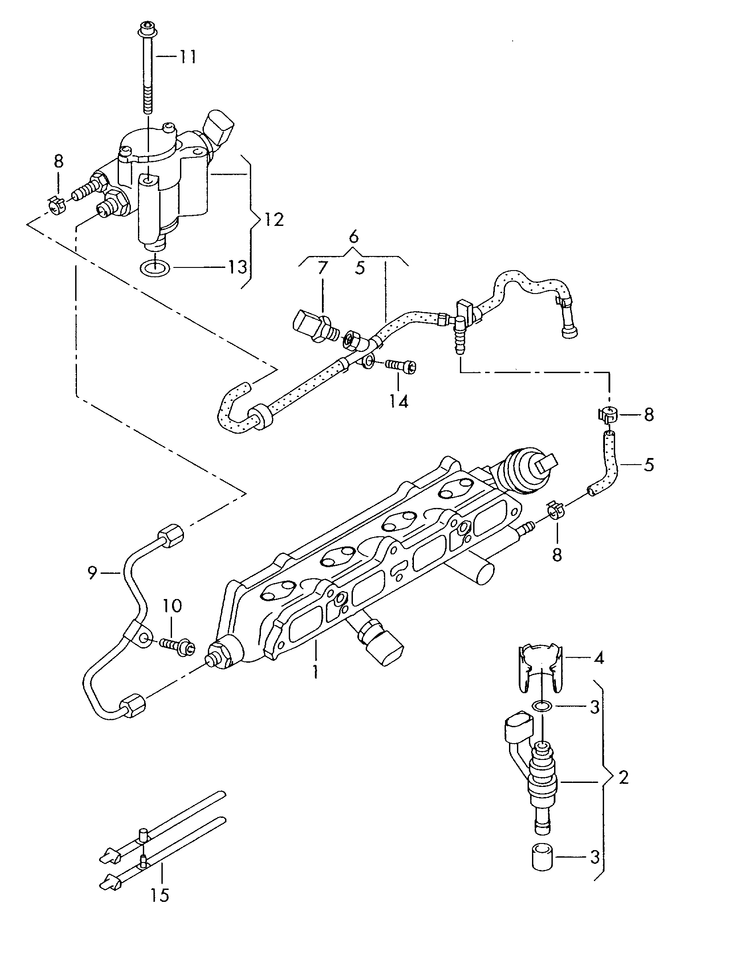 133-053 Golf mk5 fuel rail fuel pump 1.4/1.6 ltr. FSI 4-cylinder+ BLN,BLF,BLG, BMY
