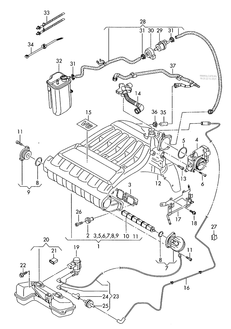 133-080 Golf MK5 intake system activated carbon filter system vacuum system 6-cylinder+ BUB 3.2ltr.