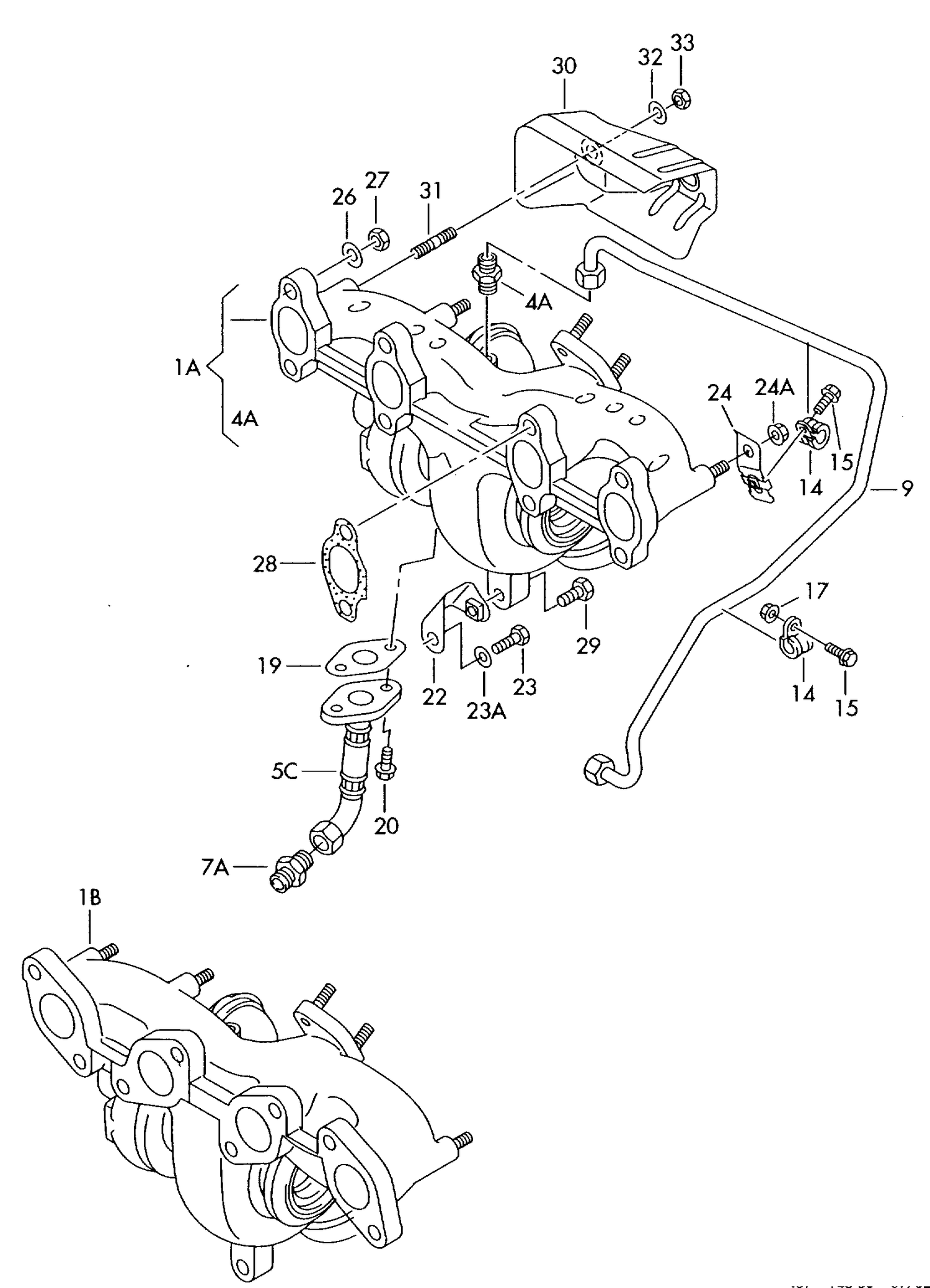 145-050 T5 (7H/7J) 2003>2010 Exhaust manifold with turbo-charger 1.9ltr. diesel eng.+ AXB,AXC,BRR, BRS