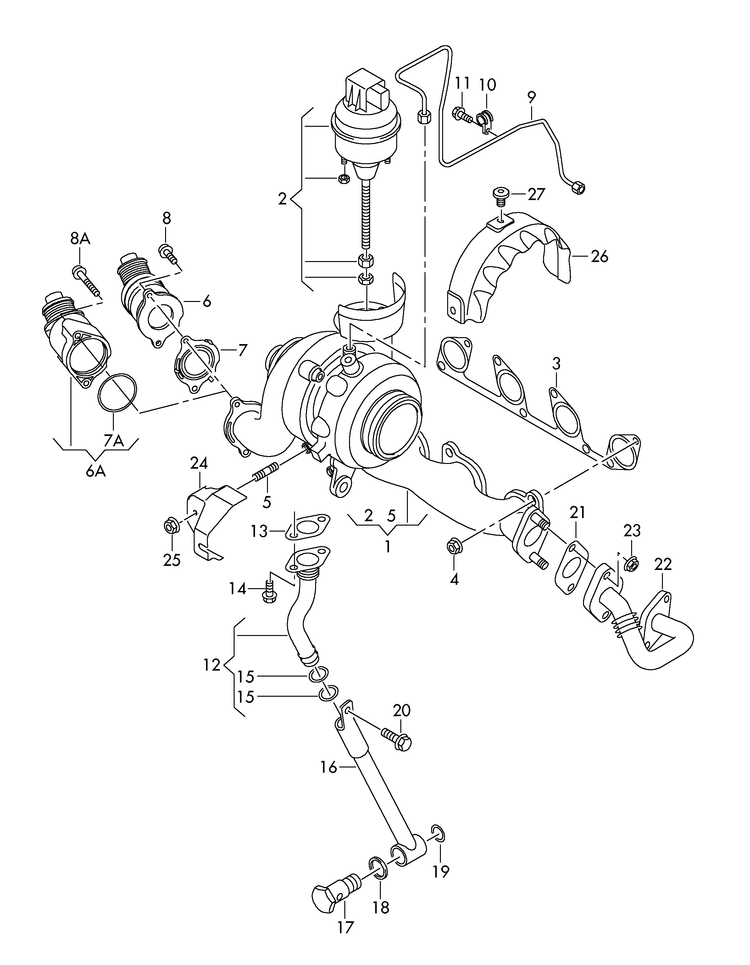 145-070 exhaust manifold with turbo- charger 2.0 ltr. diesel eng.+ CBAA,CBAB