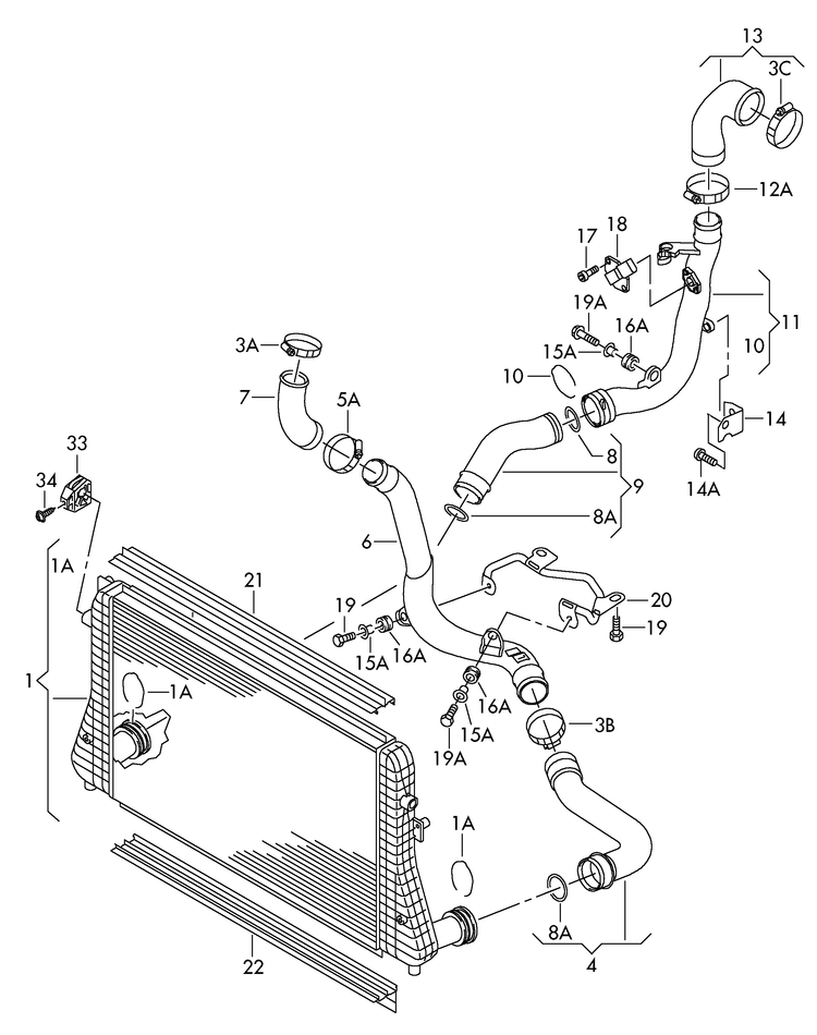 145-080 Golf mk5 charge air intercooler 1.4ltr. petrol eng.+ BLG,BMY