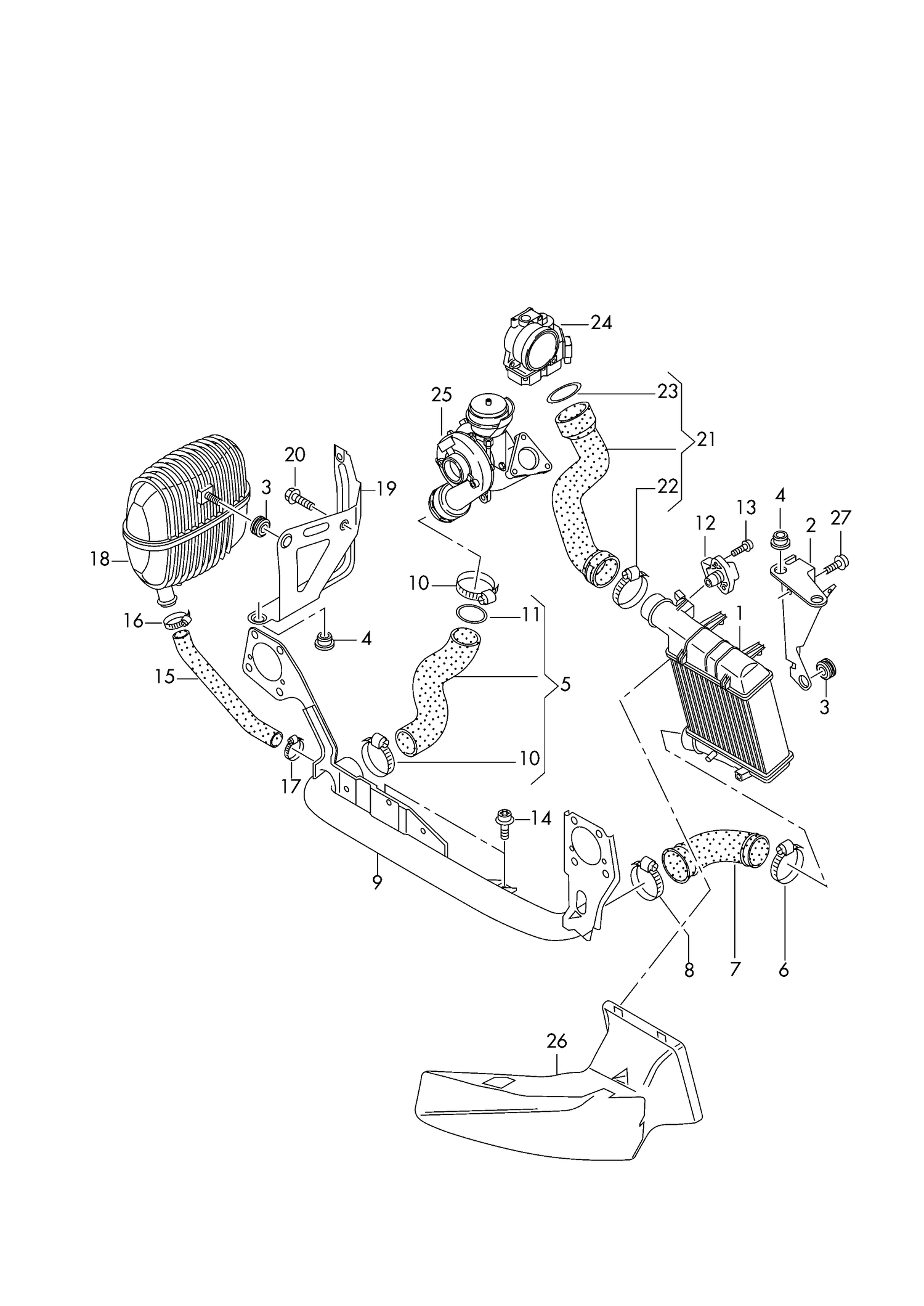 145-083 Audi A4 8E 2004>2008 Intercooler & hoses 4-cylinder+ diesel eng.+ BNA,BLB,BRE, BRF,BVF,BVG